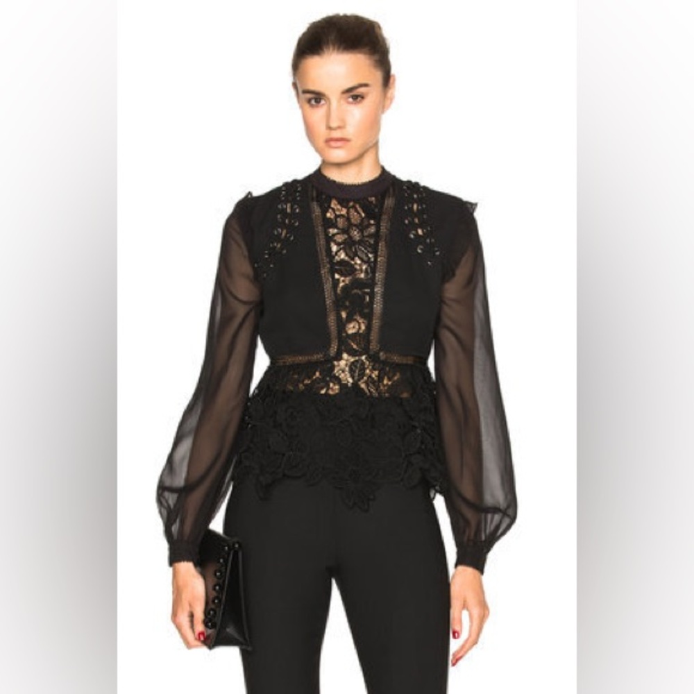 Self Portrait Lace Long Sleeve Top